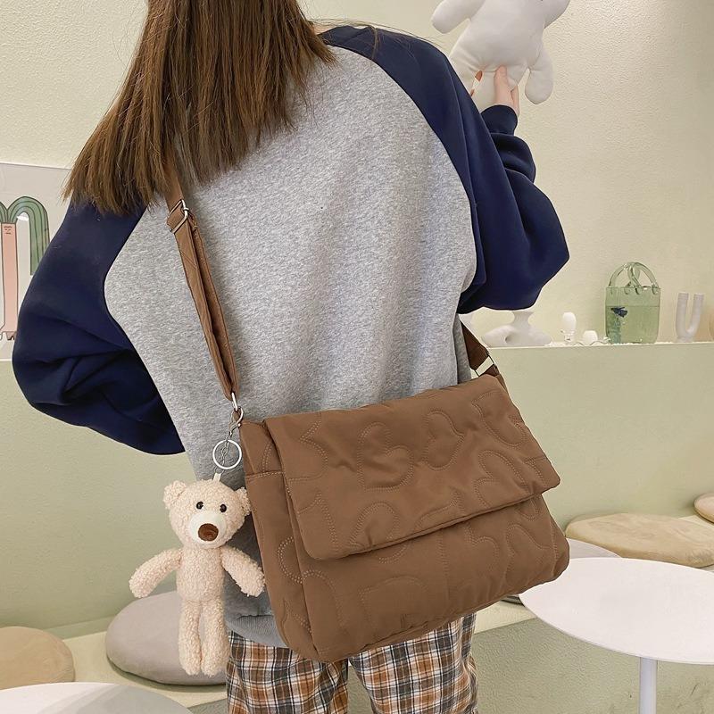 Wind cotton bag, lazy style literary and artistic large-capacity girl student mailman bag, solid color shoulder bag