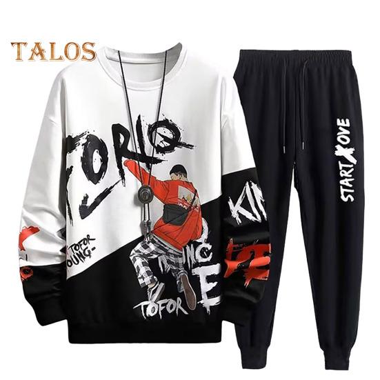 

2 шт./комплект мужской спортивной одежды с круглым вырезом и длинным рукавом, молодежный свитшот с принтом, эластичный пояс на шнурке, спортивные брюки, комплект повседневной одежды для активного отдыха XXL белый