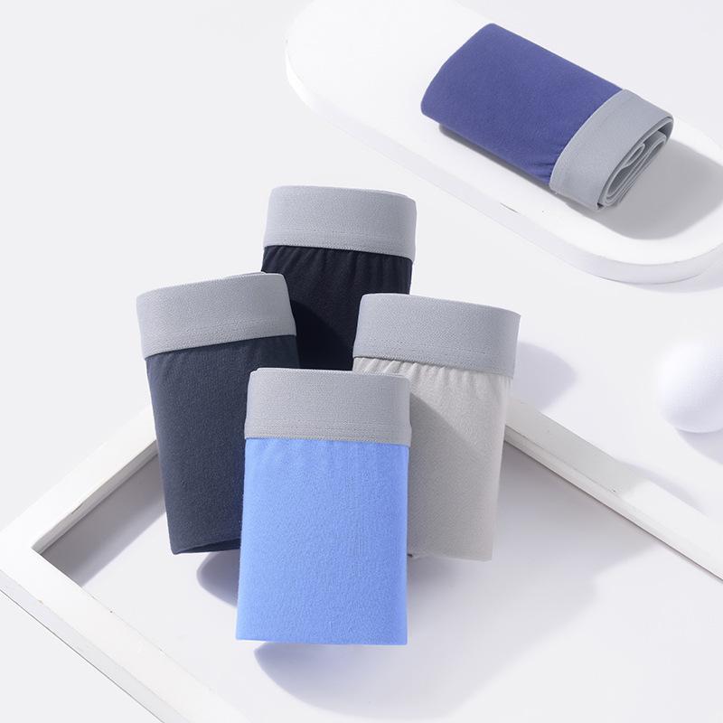 Large Size Men Spring and Summer New Pure Color Cotton Comfortable No Mark Flat Angle Underwear