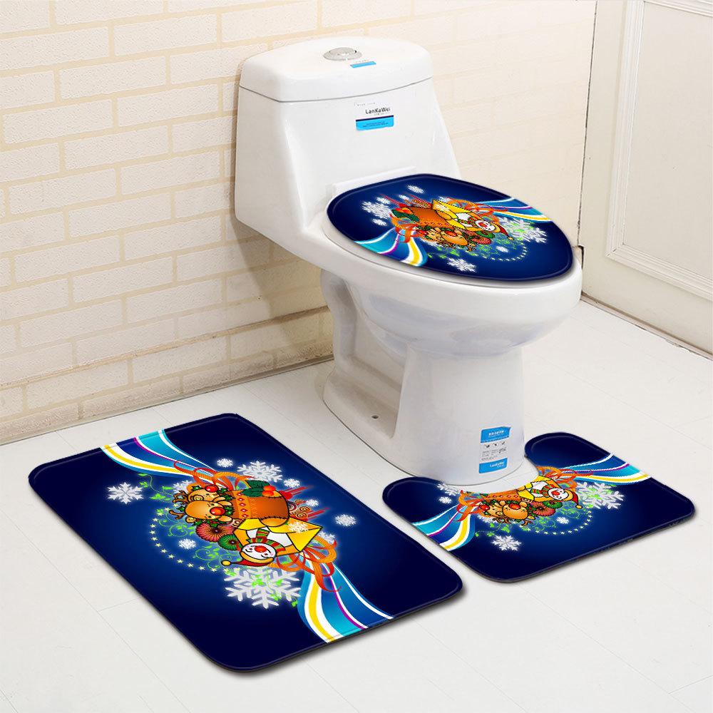 Christmas Bathroom Floor Mat Toilet Three-Piece Set