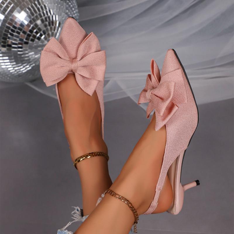 High Heel Sandals 2025 Summer New Fine High Heel Pointed Head Leopard Bow Back Hollow Sandals