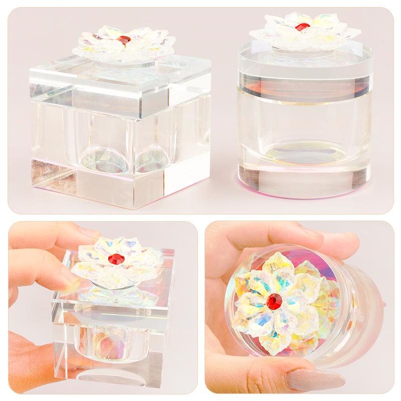 Sunflower Square Iridescent Glass Nail Art Brush Cleaning Cup with Lid