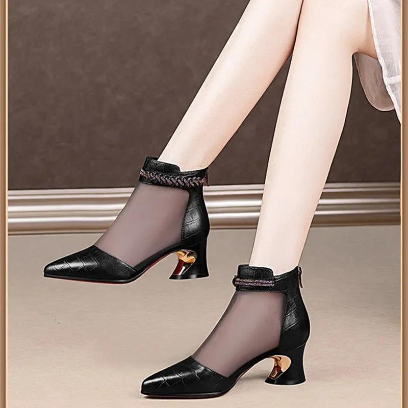 

Модные женские ботильоны женская мода высокое качество бежевая сетка дышащие квадратный каблук ботинки женские повседневные весенне-осенние ботильоны ea405 39