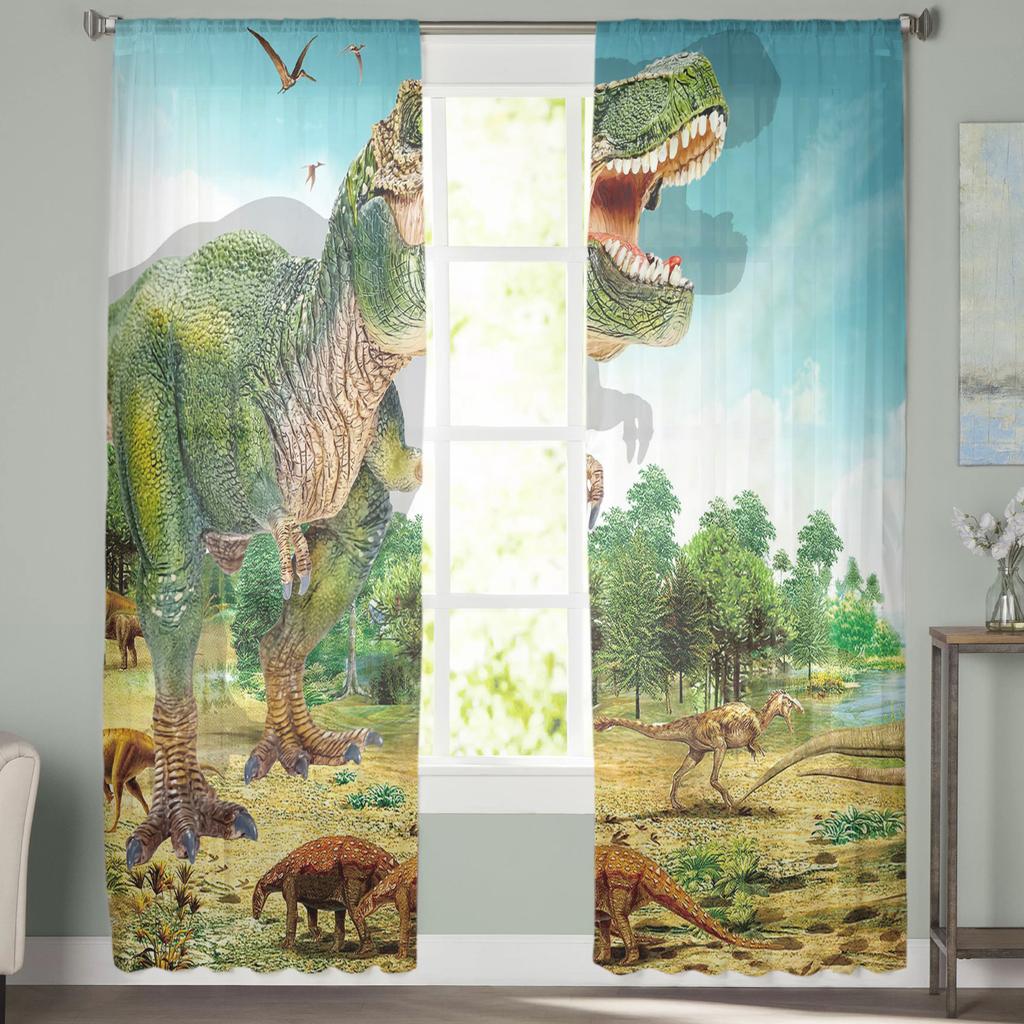 Green Forest Dinosaur Modern Curtains For Living Room Transparent Tulle Curtains Window Sheer For The Bedroom Accessories Decor