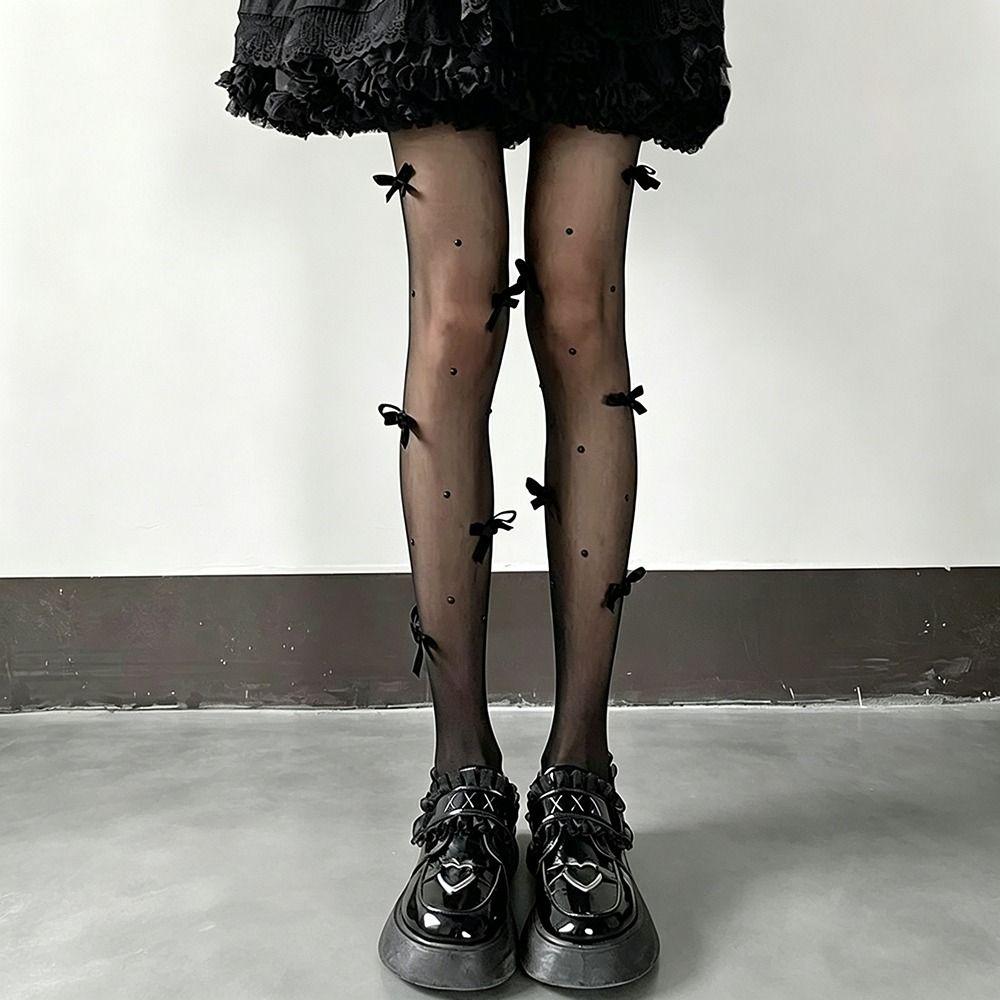 Pearl Embroidery Pearl Stockings Velvet Bow Pantyhose Fashionable Body Stockings Base Layer