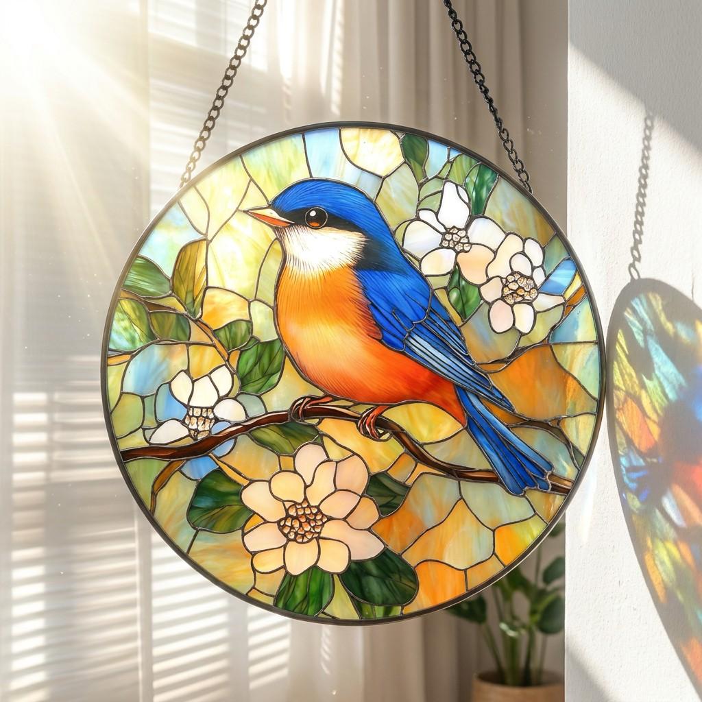 Modern Halloween Dragonfly Pattern Stained Glass Suncatcher 20cm/7.87inch Hanging Window Decor Hand-Painted