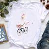 Kawaii Alpaca With Flowers And Coffee Print T Shirt Girls Summer Short Sleeve Tshirt Femme Fashion Tops Tee Shirt Female