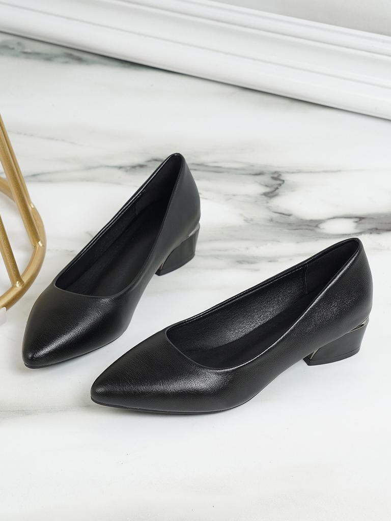Fashion Hot Selling 2025 Autumn New Single Shoes Women Thick Heel Pointed Toe Shallow Mouth Professional All-match Women's Leather Shoes