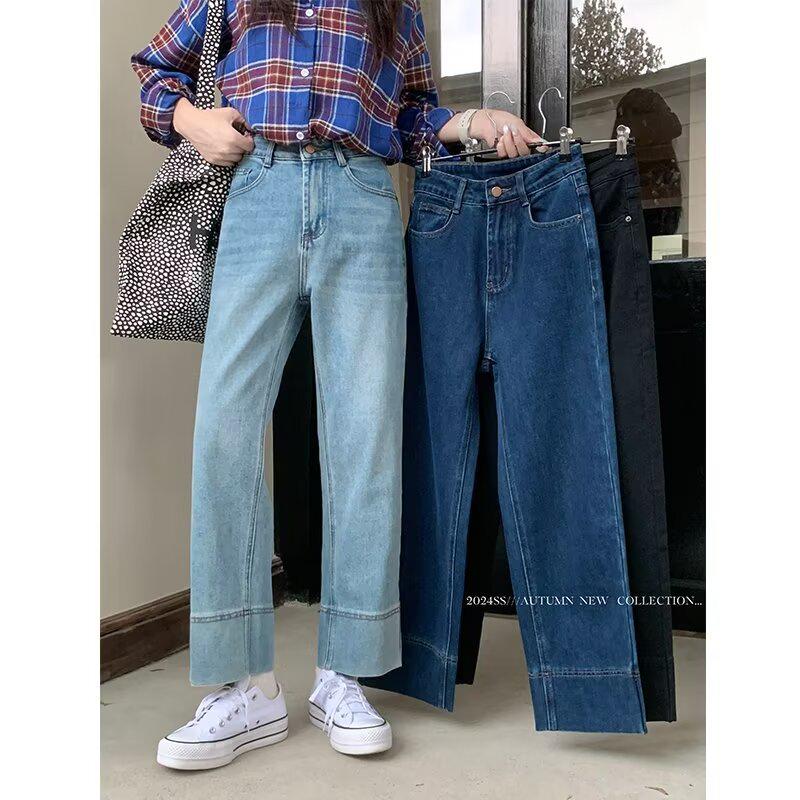 High Waist Plus Size Straight-Leg Jeans for Pear-Shaped Women - Slimming, Loose Fit, Wide-Leg Pants for Autumn