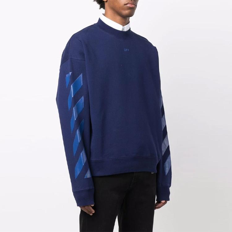 Men's Off-White FW21 Rubber Arrow Geometry Pattern Round Neck Long Sleeves Loose Fit Blue OMBA054F21FLE0074545