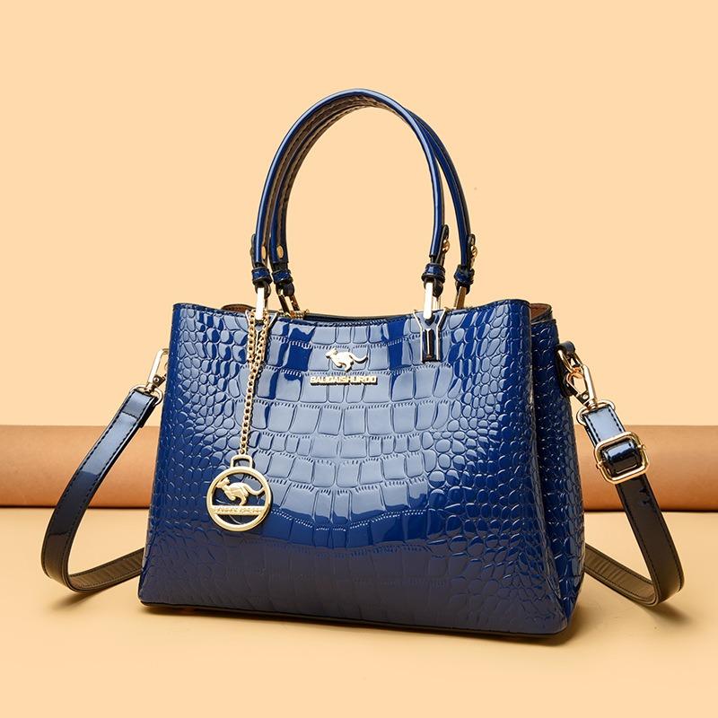 Women's bag handbag New patent leather alligator pattern shoulder bag Large capacity simple messenger bag