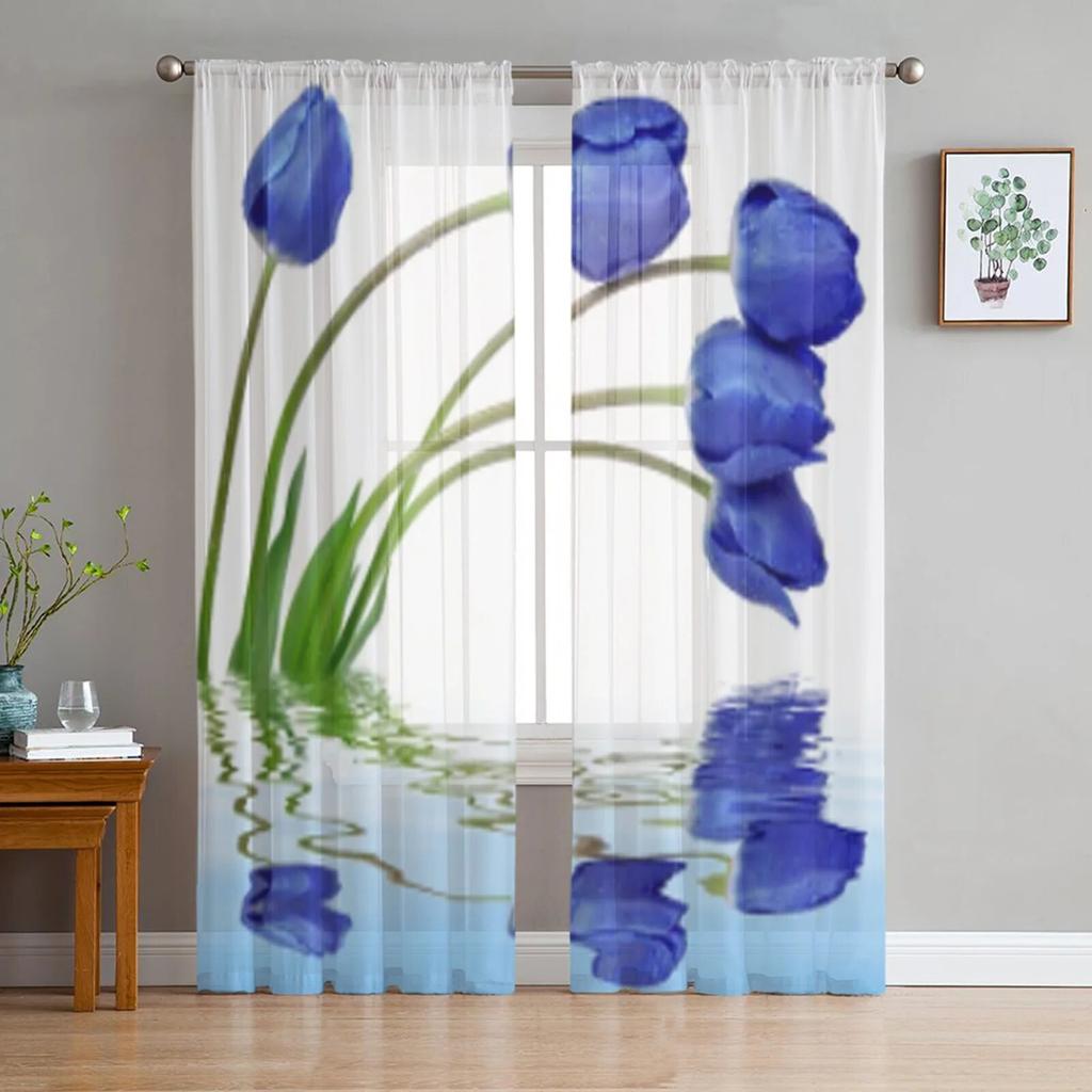 Tropical Orchids Floral And Butterfly Tulle Curtains For Living Room Decoration Modern Veil Chiffon Curtains Bedroom Sheer Voile
