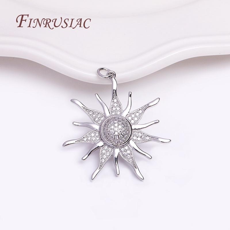 18K Gold Plated 33mm Big Sun Flower Pendant Wholesale,High Quality Brass Metal Inlaid Zircon Sun Charms DIY Jewelry Making 