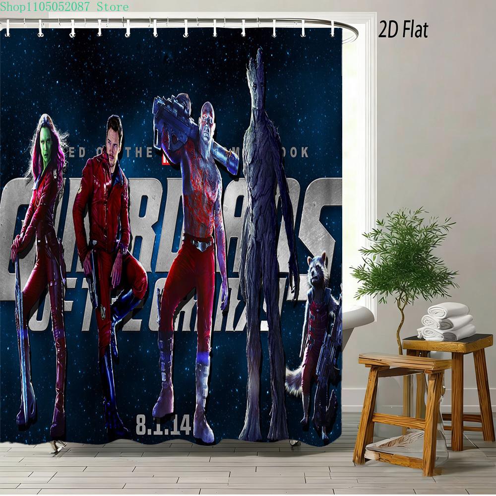 Rocket Raccoon & Groot Guardians Of The Galaxy Space Battle Waterproof Shower Curtain For Cosmic Bathroom Decor