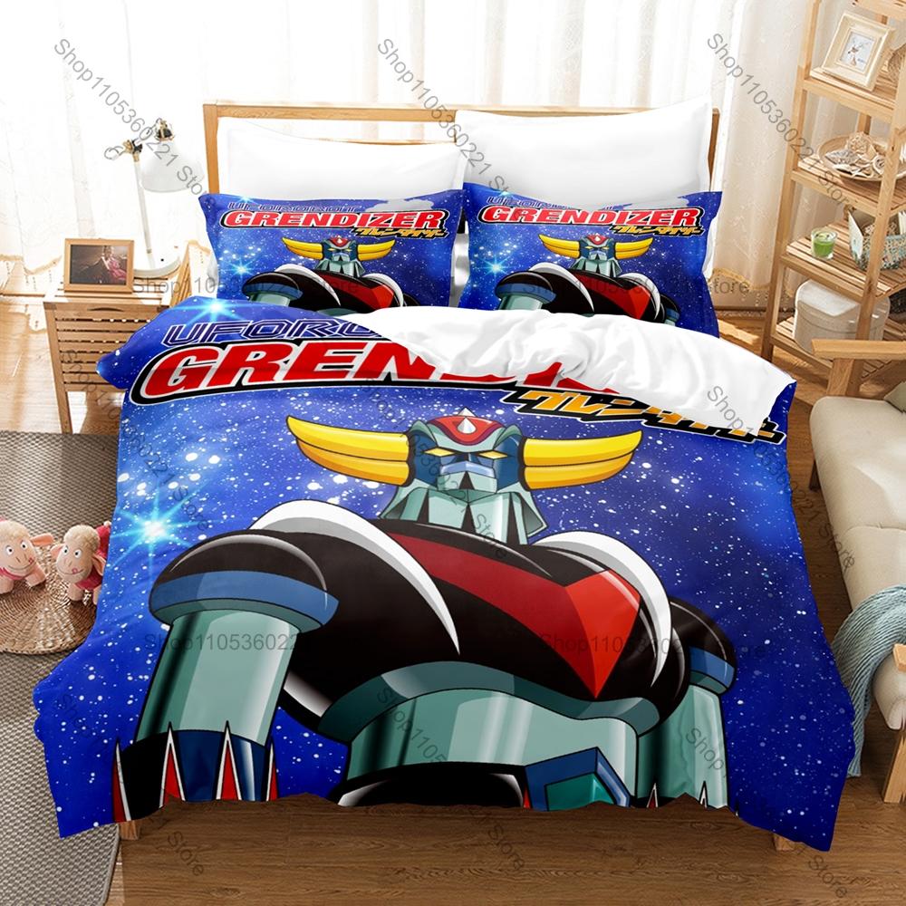 Cool Classic Robot Grendizer Bedding Set 3 Piece Duvet Cover Set Vintage Kpop Bed Linen for Bedroom Decor for Boys Bedroom Decor
