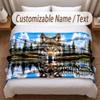 Wolf Theme Soft Blanket Personalized Custom Name Text Print Warm Blanket Home Sofa Bedroom Decor