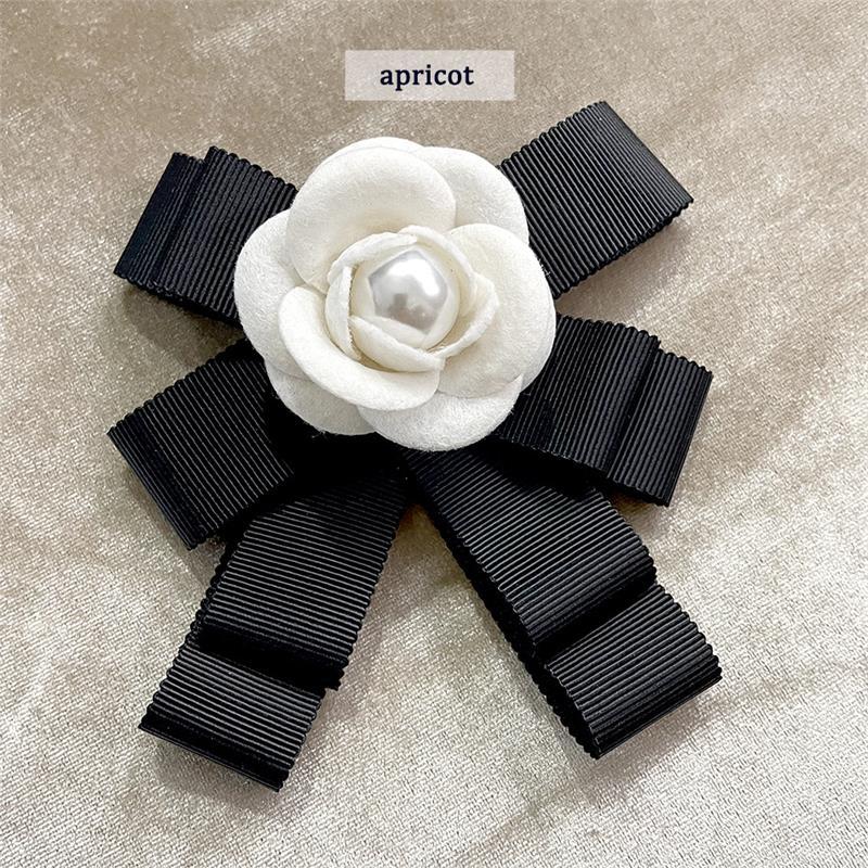 Camellia Pearl Bow Brooch Black White Fabric Mourning Corsage Pin High-end French Elegant Bag Clothes Scarf Accessories Brooch