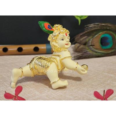 India Laddu Gopal Gold Plated Off-White Idol | Bal Gopal | Little Krishna | Makhan Chor | Synthetic Resin (3x4)