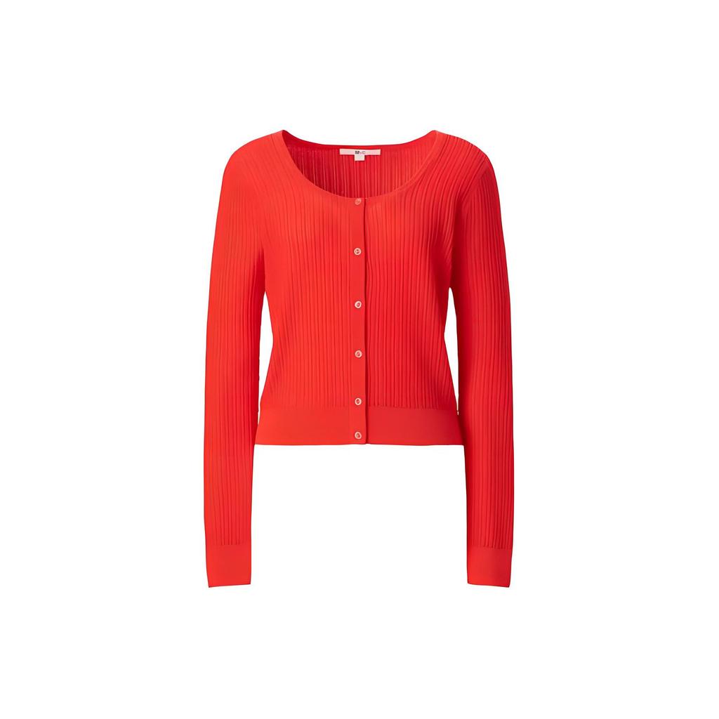 UNIQLO Lace Texture Round Neck Knit Sweater Women tops Red 466361-15