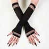 Black Fishnet Patchwork Arm Warmers, Fingerless Mesh Gloves for Punk&Gothic Style