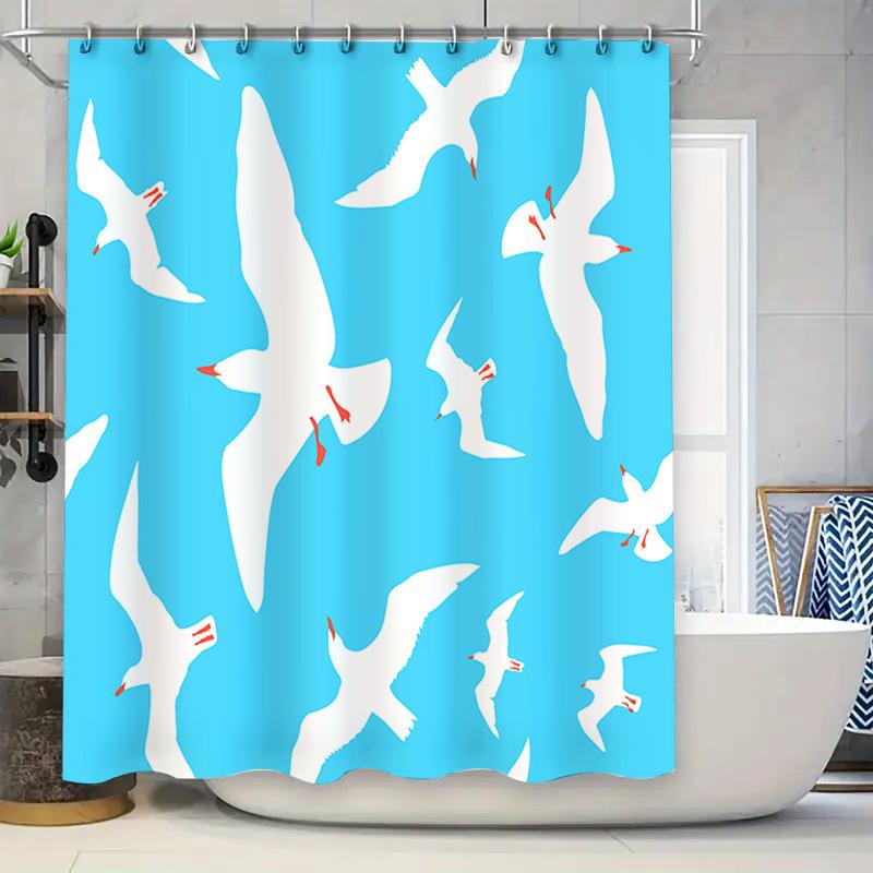 

Seagull Blue Shower Curtain Bathroom Decor Waterproof Fabric Bath Mat Set Print Home Decoration White Birds Pattern (Set 1) Titl W60H190(CM)-1 Pcs