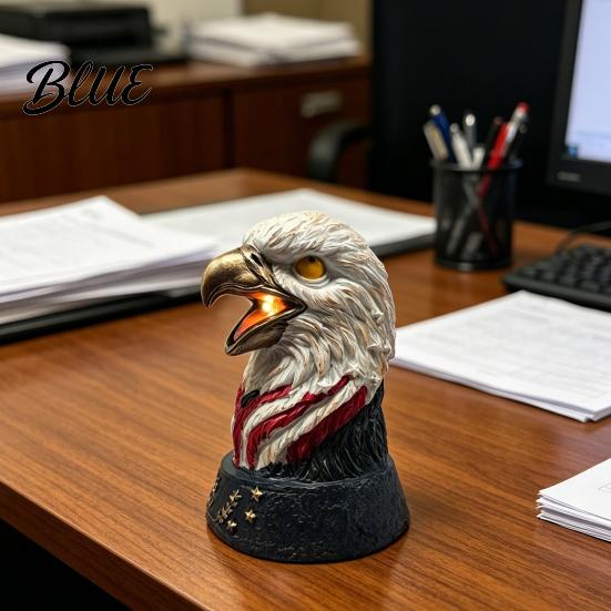 Handcrafted Eagle Decor Bald Table Lamp Patriotic American Head Bedside Resin Bird Sculpture Night Light Statue for Living Room Bedroom Memorial