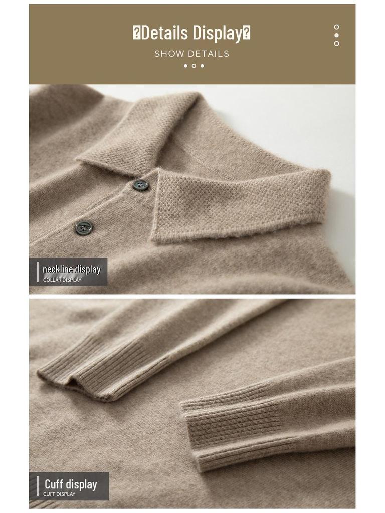 Men's Cashmere Polo Collar Sweater - Autumn/Winter Knit Base Layer