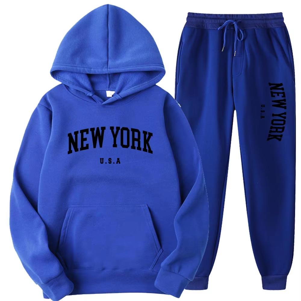 

Men s autumn and winter American hooded casual suit 3XL синий/чёрный