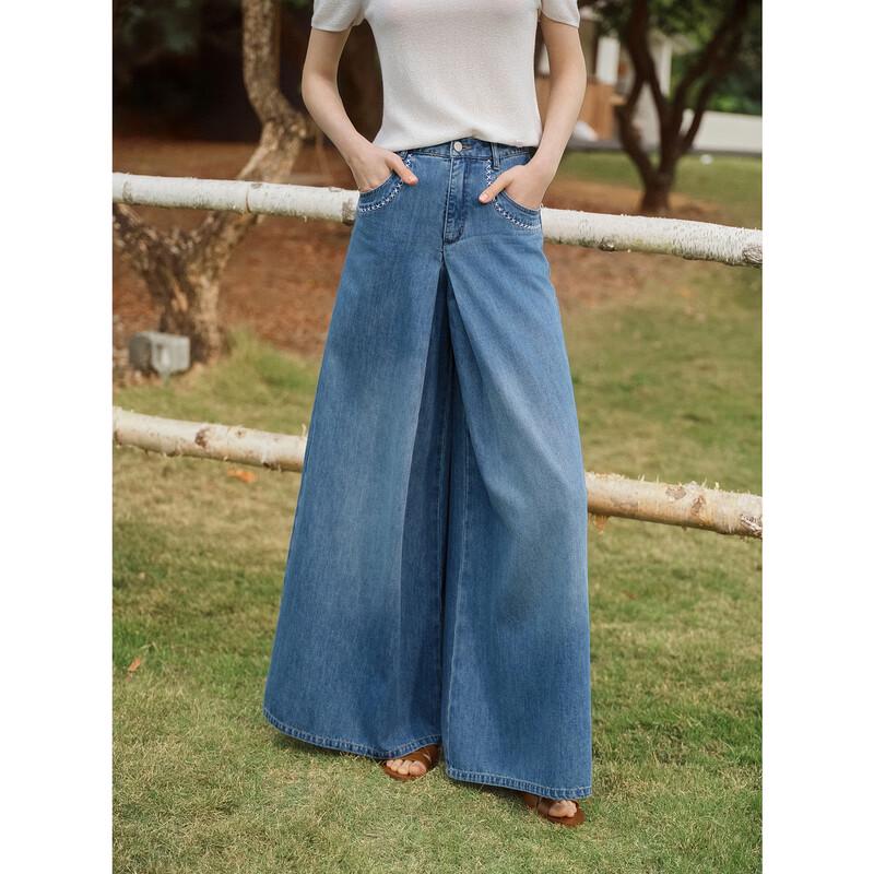 ELLE Women s Distressed Washed Wide-Leg Denim Jeans XL