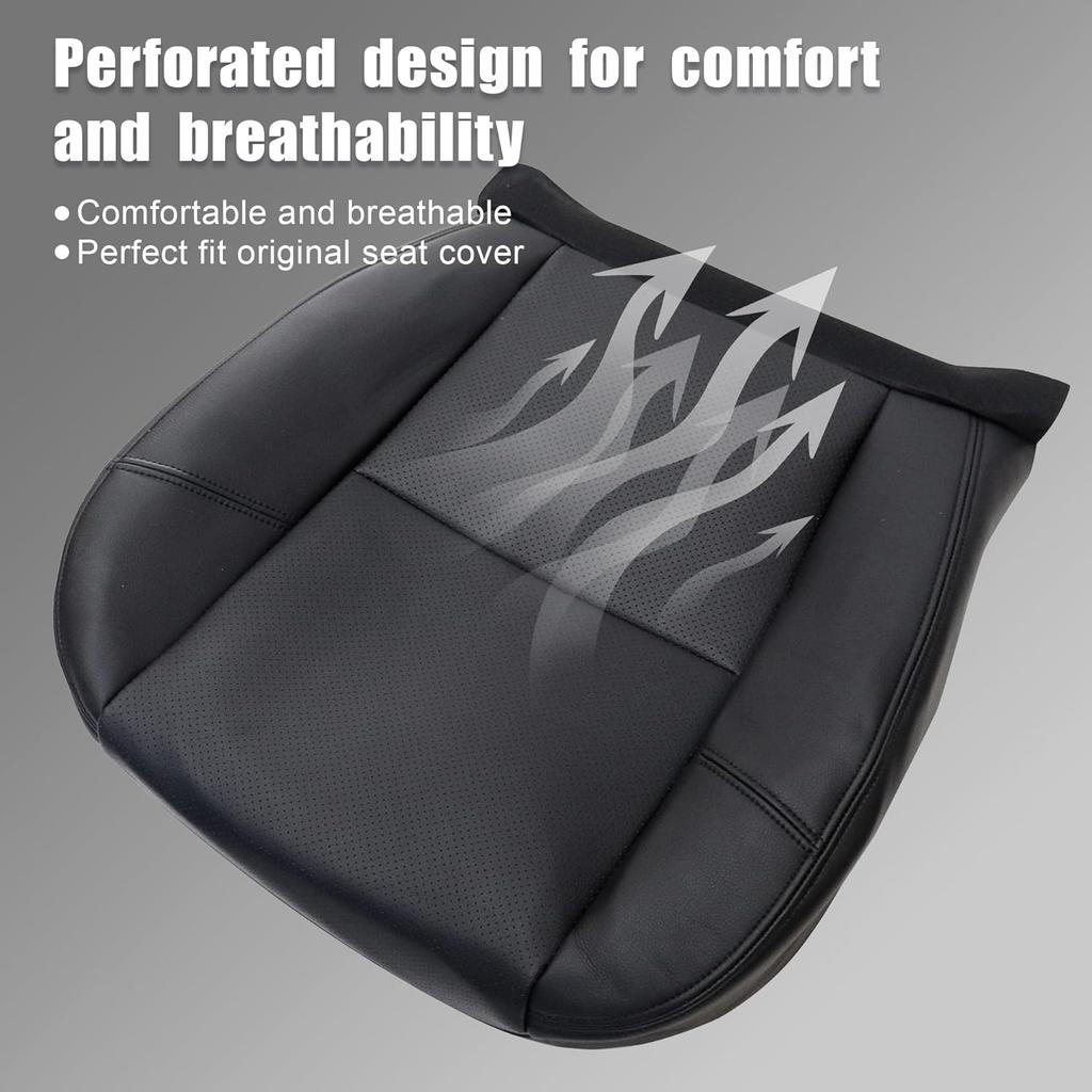 GXARTS Front Driver Or Passenger Side Bottom Replacement Perforated Leather Seat Cover Black Compatible with Cadillac Escalade Escalade ESV Escalade