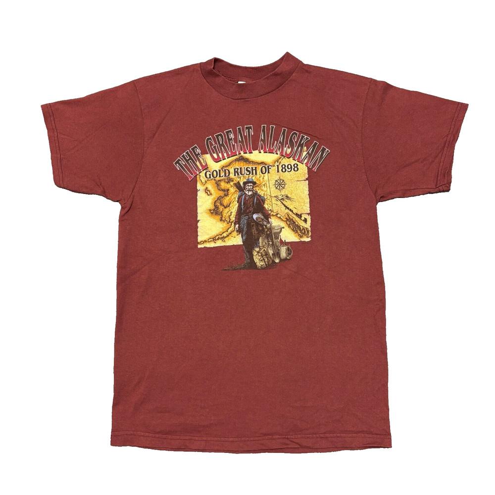 

Vintage 90s T Shirt Large Art Tee Alaska Klondike Gold Rush Tultex Historical Unisex T-Shirt S