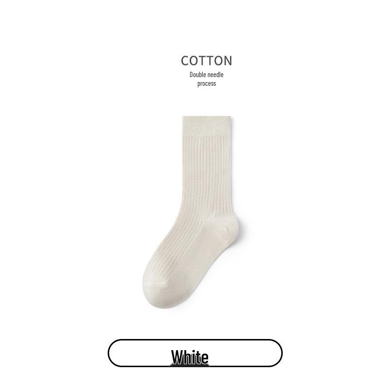 

Kids’ Mid-Tube Socks: Double-Needle Combed Cotton, Black & White, Spring/Autumn. 9-12 years (shoe size 32-37)