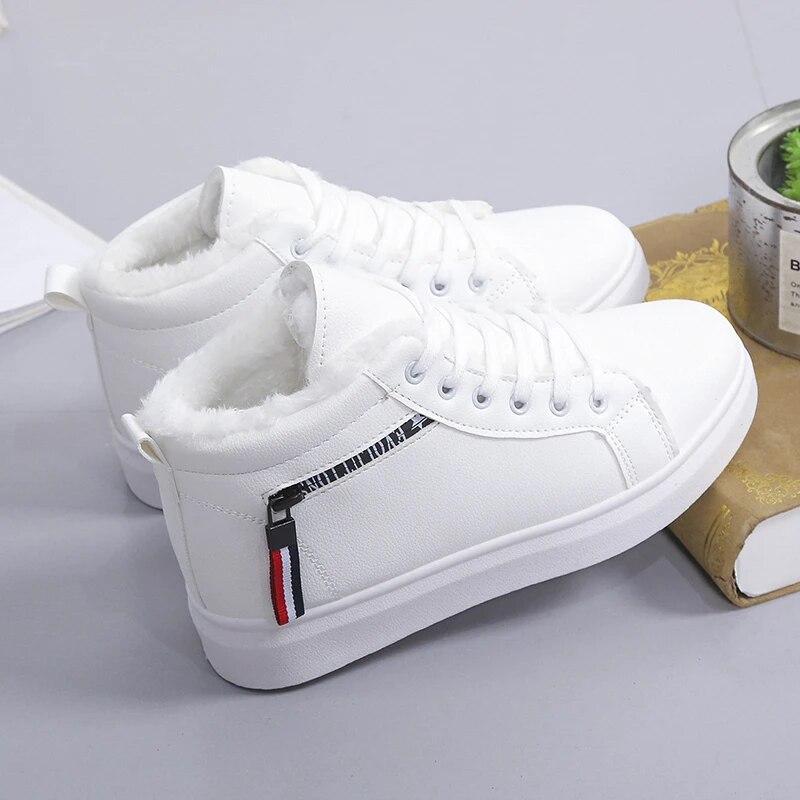 

Зимние ботинки 2023, женские ботильоны, теплая зимняя женская обувь из искусственной кожи с плюшем, кроссовки на плоской подошве, женская обувь на шнуровке, женские короткие зимние сапоги 40 белый