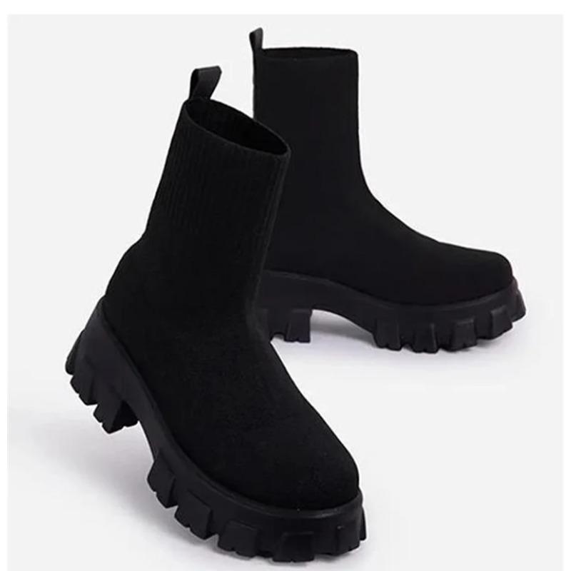 Women Boots Short Knitting Platform Boots Autumn Winter Shoes For Women Ankle Boots Heels White Winter Botas Mujer