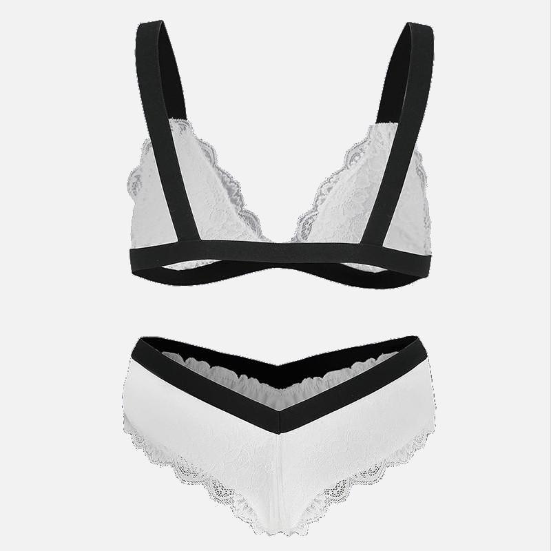 

Sweet Tease Кружево Нижнее белье Комплект в белой чистой сетке Треугольник Bralette Sexy с тощие эластичные плечевые ремни