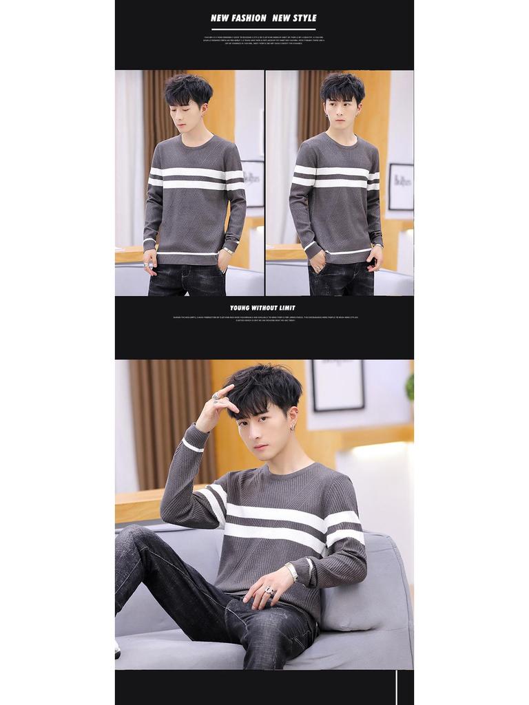 Autumn 2020 Men's Slim Fit Korean Style Round Neck Knitted Pullover Sweater - Fashionable Long Sleeve Base Shirt