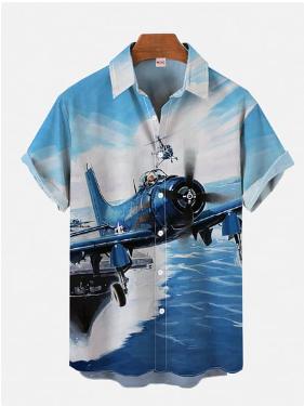 Fighter Series 1D Digital Printing Men's Hawaiian Shirt Short Sleeve Wholesale