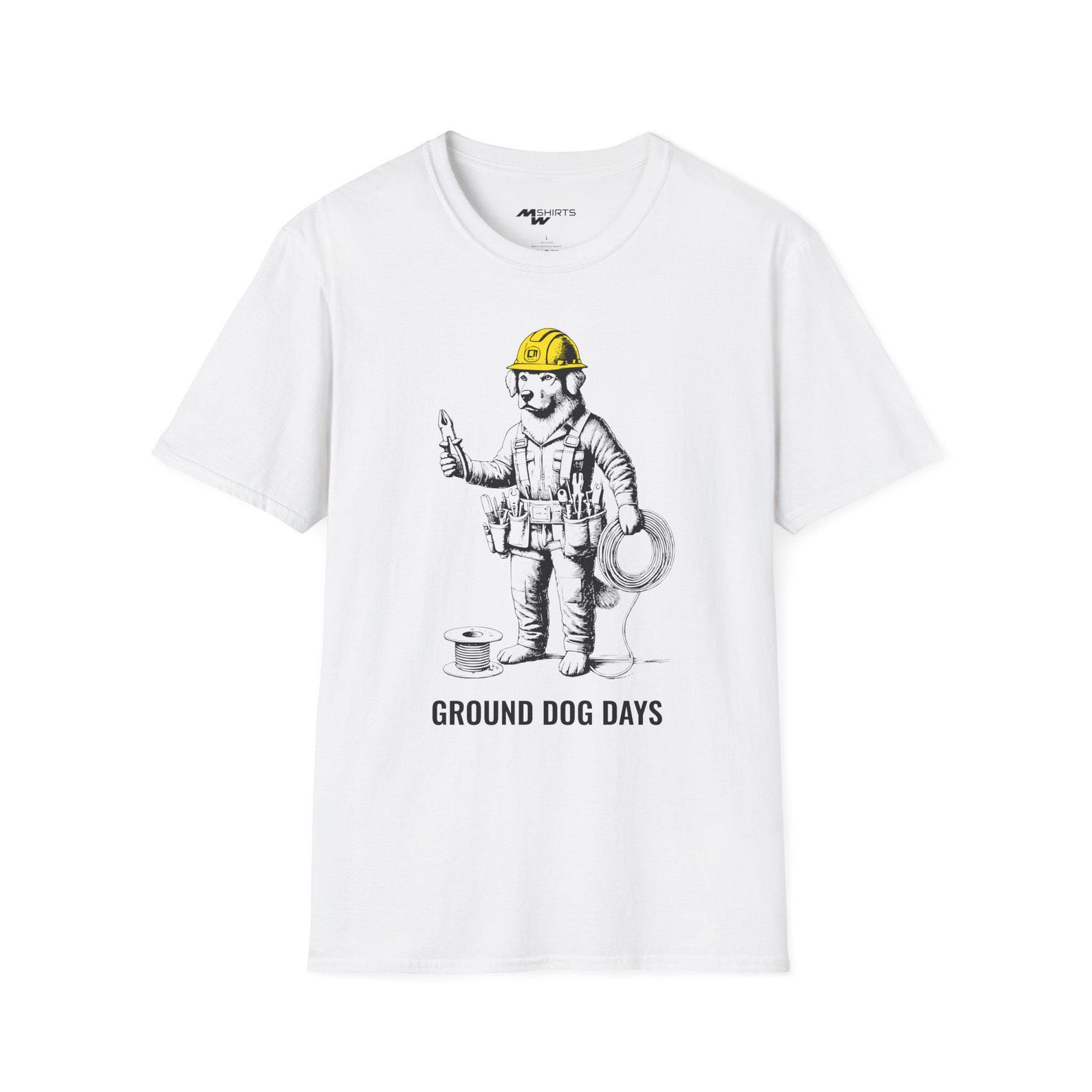 Groundog Days/ Engraving-Style Electrician Dog / Unisex Softstyle T-Shirt S