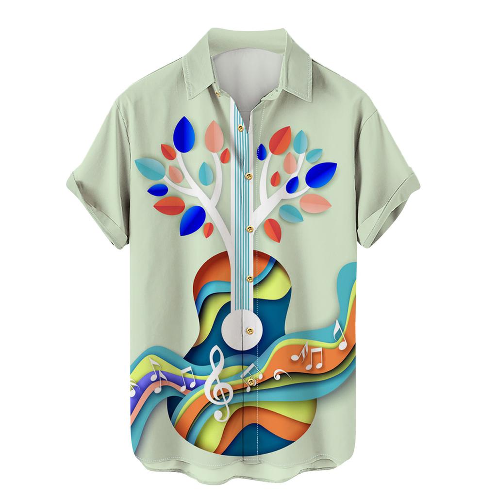 Music Pop Art Print Short Sleeve Shirt, Stylish Casual Wear