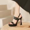 Fashion Sandal Elegant Woman Heeled Shoes Platform Kitten Stiletto High Heels for Women 2025 Leather Square Head Peep Toe Sandals