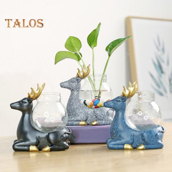 Figurină animală cu vază, masă de ceai, mini vază cu flori, ceramică, pisică cu plantator hidroponic din sticlă, pentru decorul casei, dormitor, living room