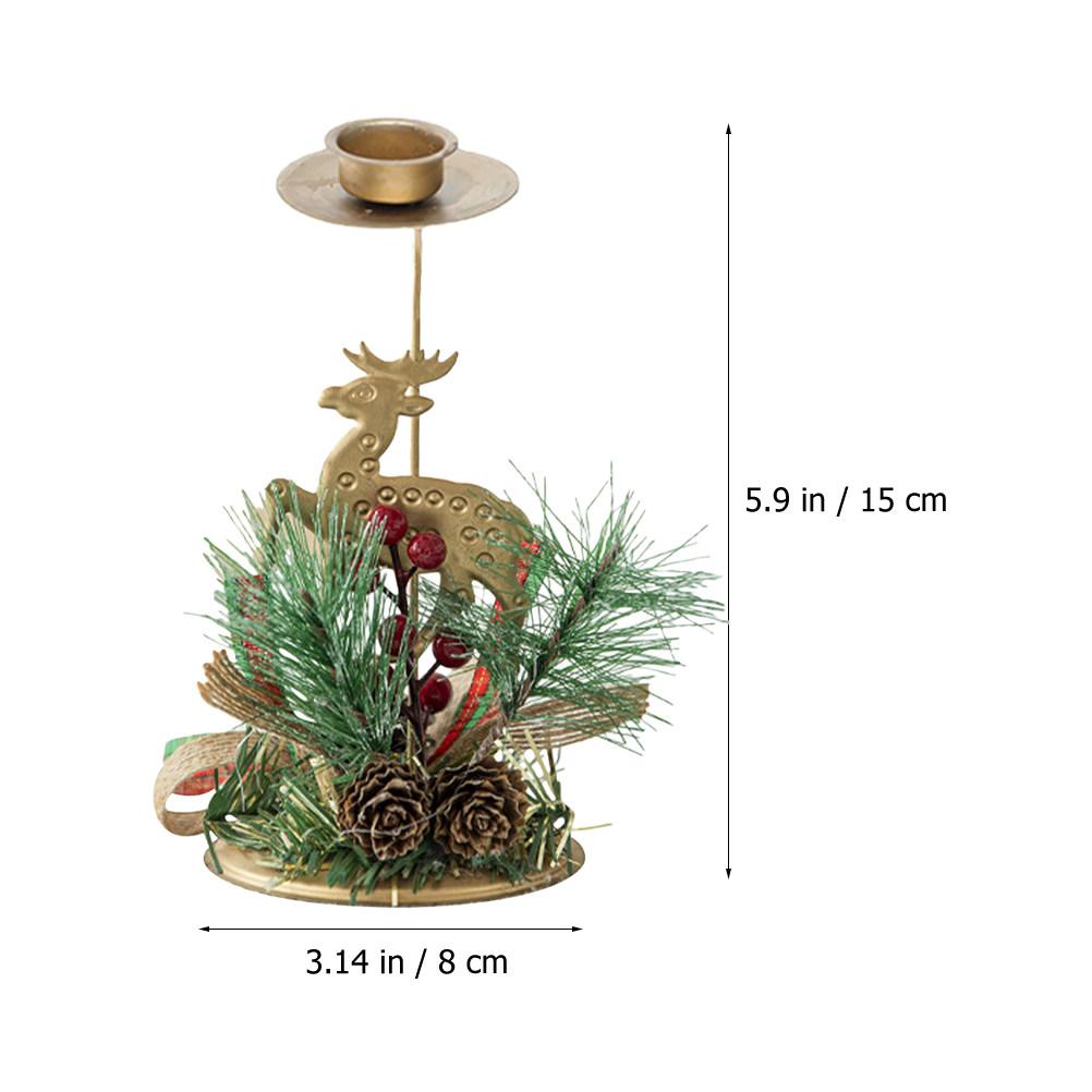 1pc Holder Christmas Decoration Wooden Iron Xmas Party Candlestick Desktop Tabletop Decorative Stand Festive Holiday
