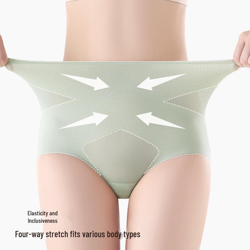 Ice Silk Seamless Women's High Waist Tummy Control Hip Lift Panties – Cool Feel, Thin, Plus Size, Postpartum Shaping.