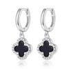 S925 Sterling Silver Four-Leaf Clover Earrings with Zircon, Black Agate, and White Mother-of-Pearl for a Luxurious High-End Look.
