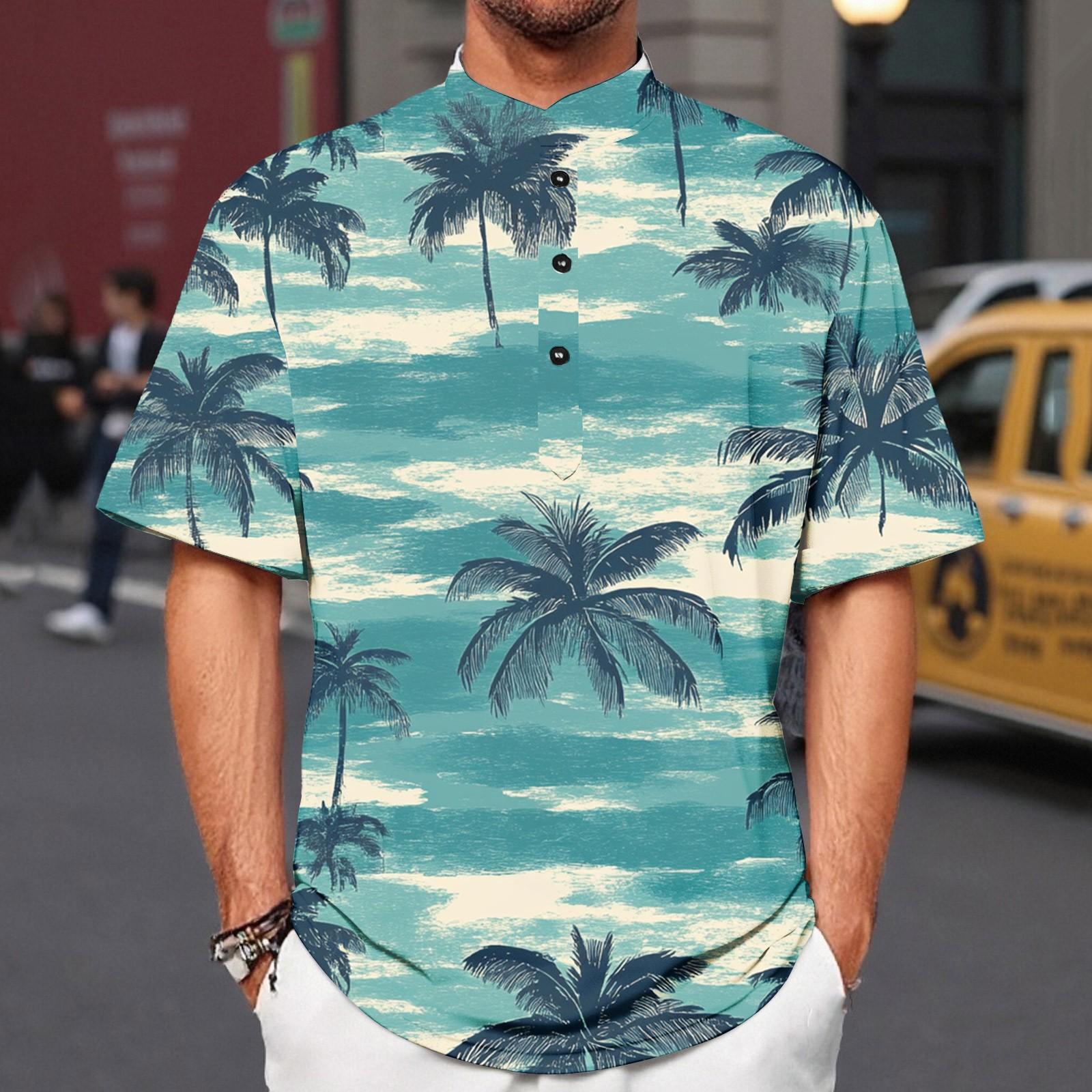 

Летний новый мужской повседневный воротник-стойка с коротким рукавом воротник рубашки S бежевый