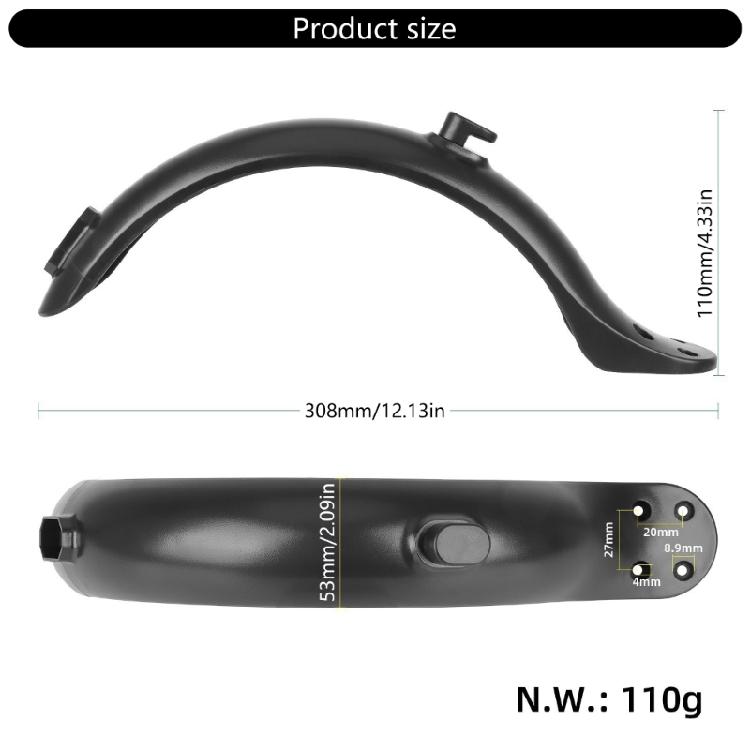 High Strength Plastic Rear Fenders Rear Mudguard with 4 Mounting Holes for Electric Scooters Fits 8.5 Inch Models