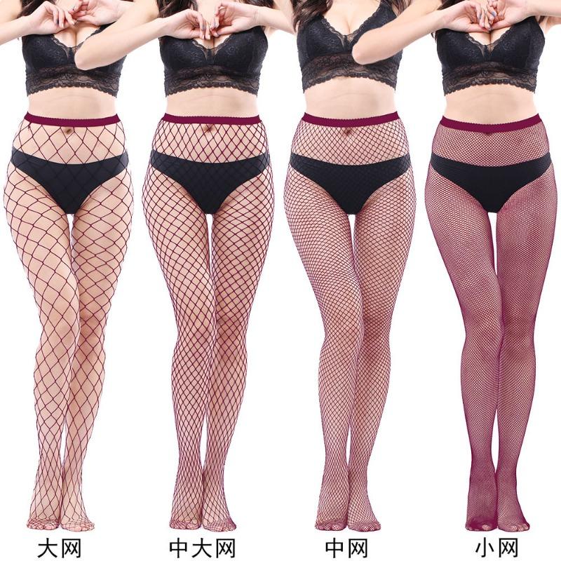 Women Sexy Solid Hollow Out Lace Plus Size Fishnet Long Pantyhose