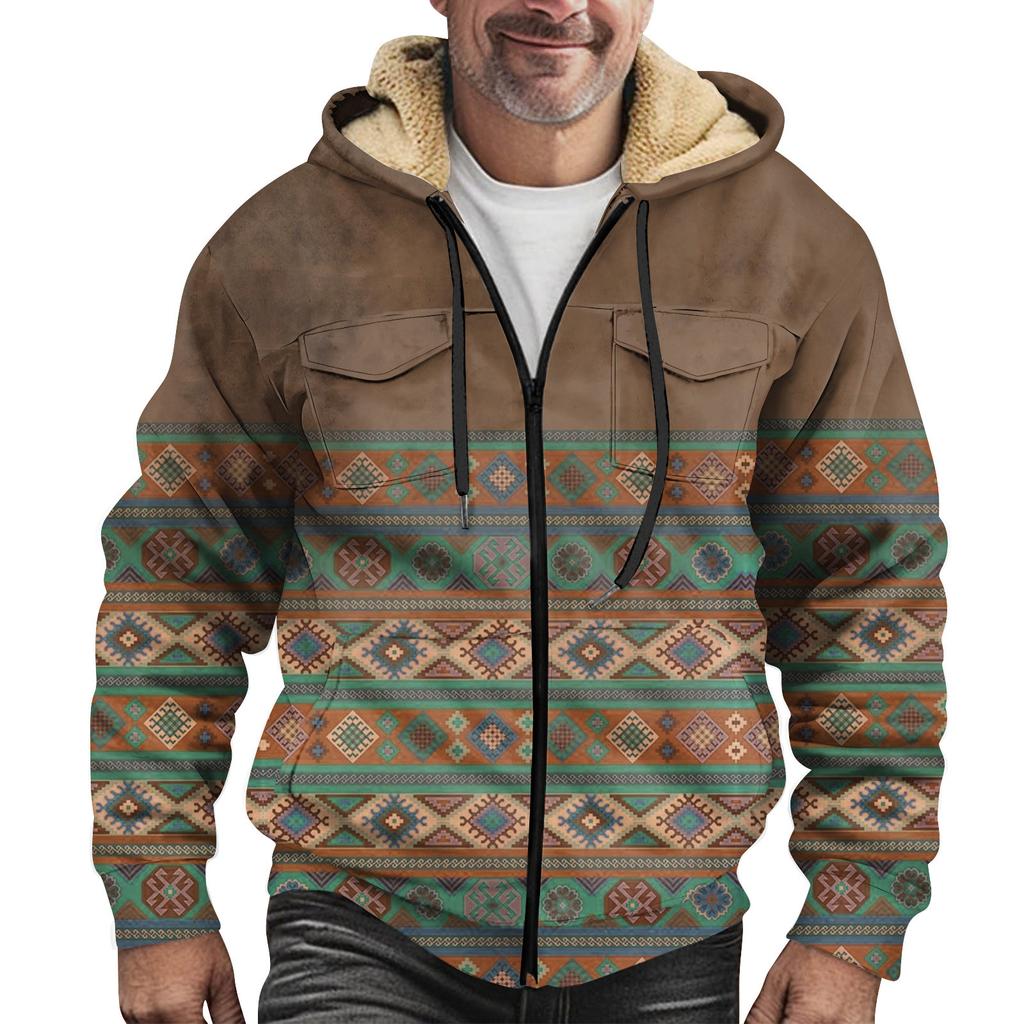 Men'S Winter Zipper Hooded Fleece Sweatshirt With Patch Pocket Casual Jacket