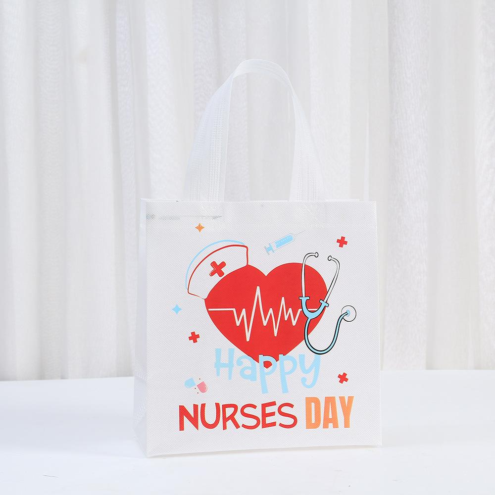 12/30pcs Nurses Day Gift Tote Bags Cartoon Nurse Print Non Woven Shopping Bags Party Favor Gift Packaging Bags