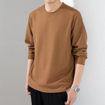Men Fall Spring Top Solid Color Round Neck Long Sleeve Loose Thick Soft Pullover Casual Mid Length Simple Style Elastic Men Sweatshirt